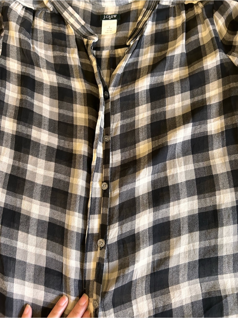 J. Crew Silk Black and White Plaid Sheer Button Up Long Sleeve Women’s Small - Picture 4 of 7
